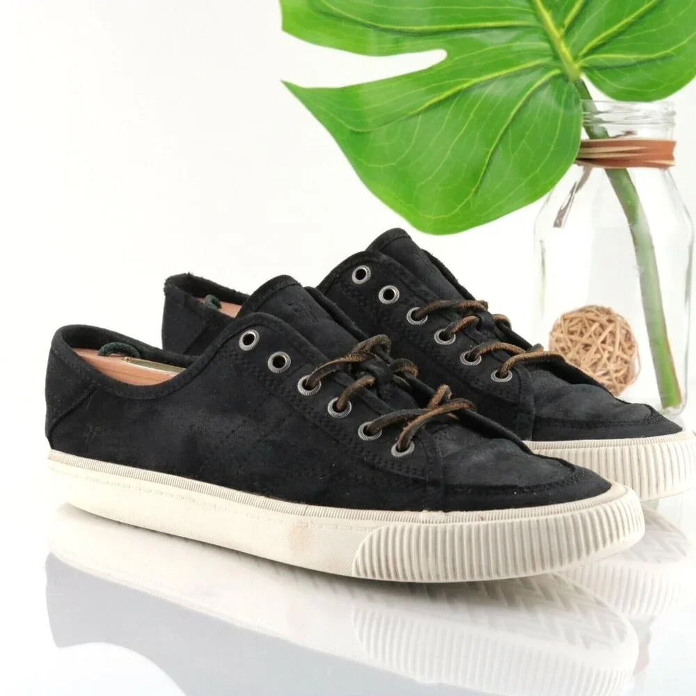 Frye Mens Miller Sneaker Size 9.5 Black Nubuck Casual Lace Up Shoe Low Top - Picture 1 of 12